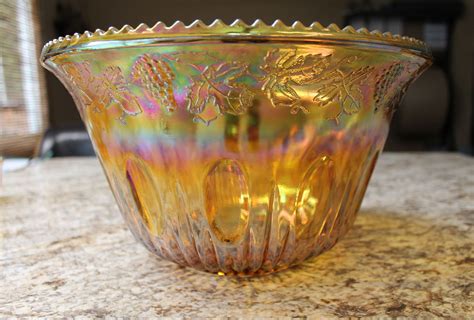 Vintage Carnival Glass Punch Bowl From The Indiana Glass Etsy Canada Carnival Glass Vintage
