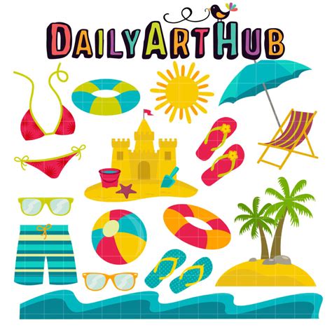 Beach Vacation Clip Art Set Daily Art Hub Graphics Alphabets And Svg
