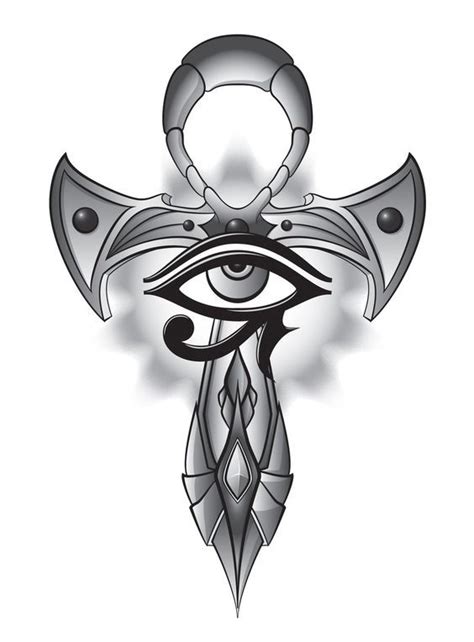 Attractive Grey Horus Eye With Ankh Tattoo Stencil Egyptian Tattoo