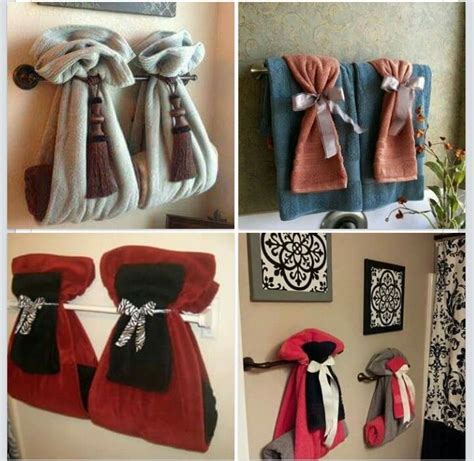 The hardware and ring take up less room, so they fit in tight they come in handy for hanging housecoats, bath brushes and loofas, too. Different ways to hang bathroom towels!!! | bathroom towel ...