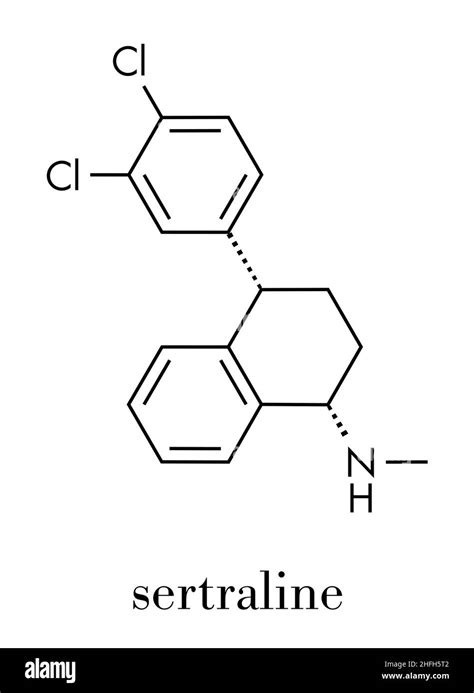 molécula de fármaco antidepresivo sertralina fórmula esquelética imagen vector de stock alamy