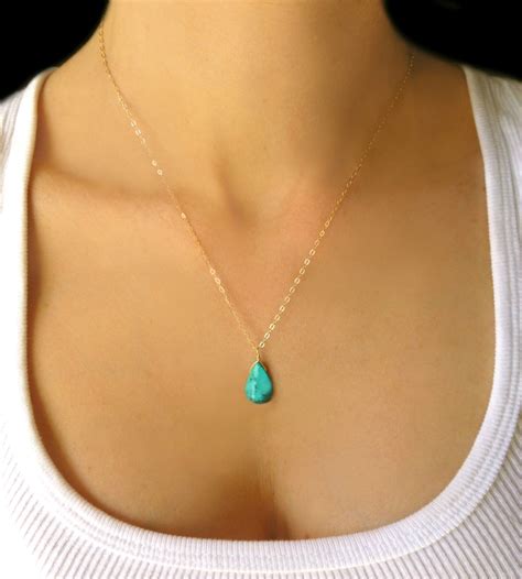 genuine turquoise pendant necklace for women 14k gold fill or sterling silver genuine