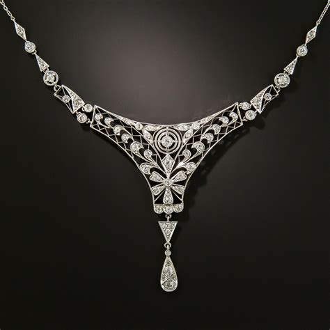 Edwardian Foliate Motif Diamond Necklace Vintage Jewelry