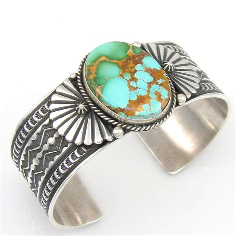 SUNSHINE REEVES Navajo Hand Stamped Sterling Royston Turquoise Cuff