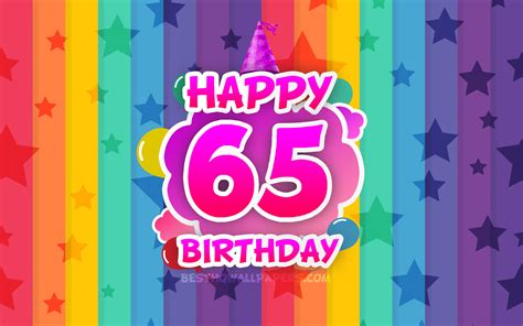 Download Wallpapers Happy 65th Birthday Colorful Clouds 4k Birthday