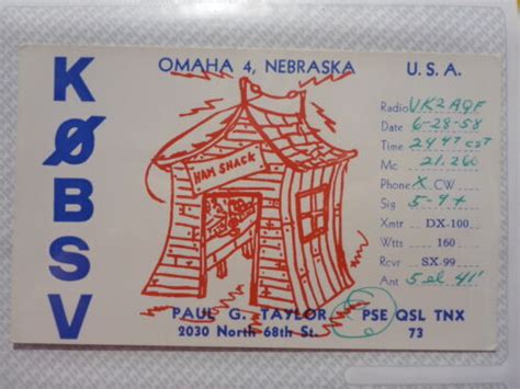 Old Vintage Qsl Ham Radio Card Omaha Nebraska 1958 Ebay