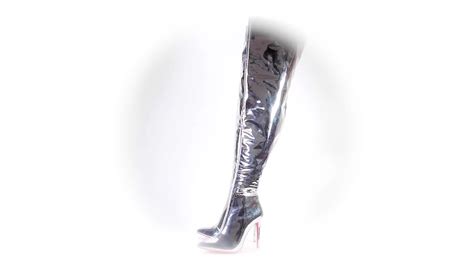 Silver Thigh High Boots Sexy Girls Foot Fetish High Heels Latex Boots