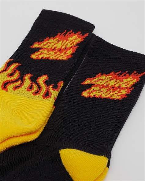 Santa Cruz Boys Flame Strip Crew Socks 2 Pack In Yellow Fast