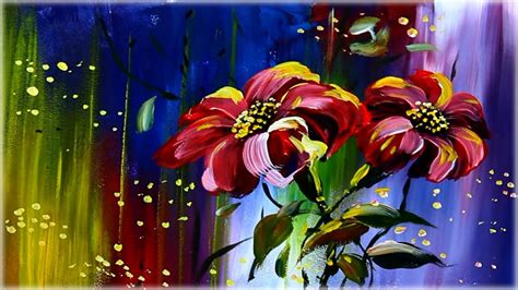 Abstract Flowers Painting On Canvas Acrylic Easy