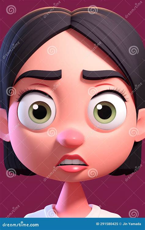 Cute Little Girl With Sad Expression 3d Rendering Cartoon Character