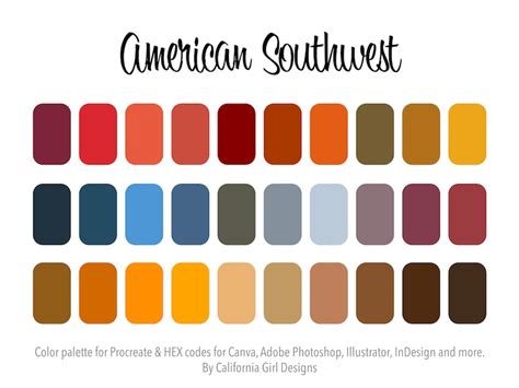 American Southwest Color Palette For Procreate And Hex Codes For Canva