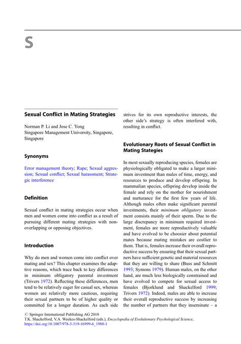 Pdf Sexual Conflict In Mating Strategies