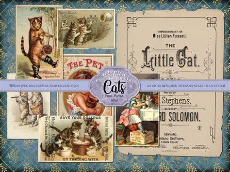 Cat Junk Journal Printable Kit Cat Ephemera Vintage Etsy Uk