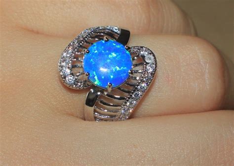 Blue Fire Opal Cz Ring Gemstone Silver Jewelry Sz 6 Engagement Cocktail