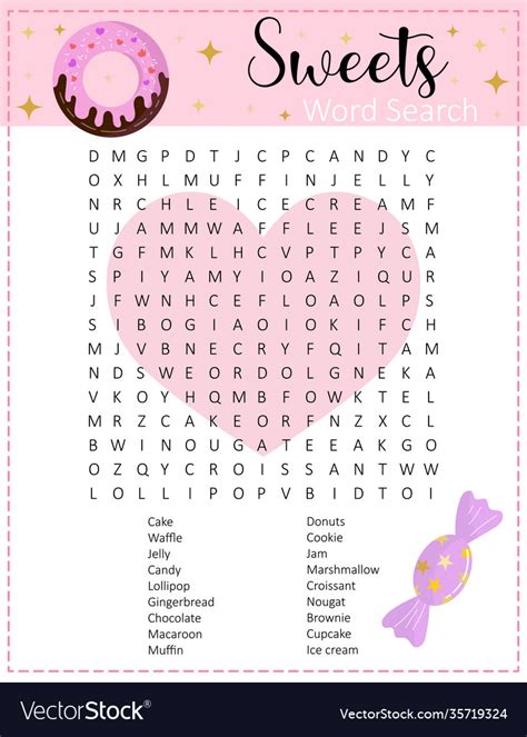Sweets Word Search Puzzle Royalty Free Vector Image
