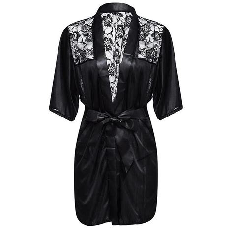 Satin Lace Kimono Intimate Sleepwear Robe Sexy Night Plus Size Fruugo Au
