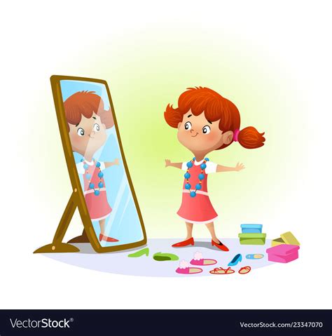 Cute Little Girl Looking In The Mirror Royalty Free Vector