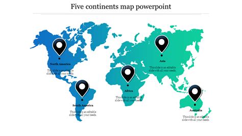 Best 5 Continents Map Powerpoint Template Presentation