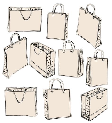 Premium Vector Vector Drawings Of Set Various Paper Bags For Purchases