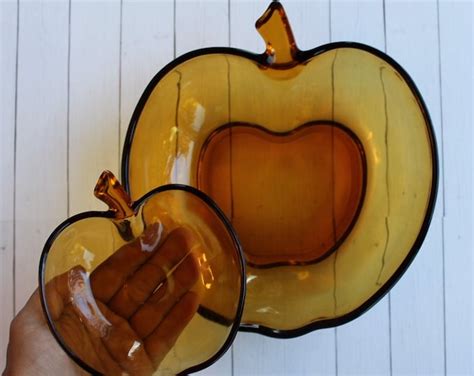 Vintage Hazel Atlas Orchard Amber Glass Apple Bowl Set Of Etsy