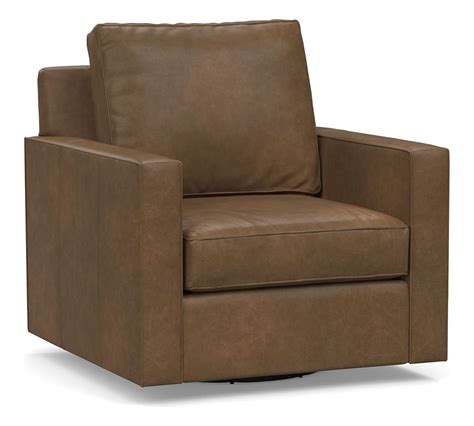 Cameron Square Arm Leather Swivel Armchair Polyester Wrapped Cushions