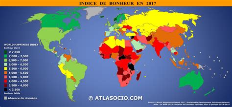Carte du monde : indice de bonheur | Atlasocio.com