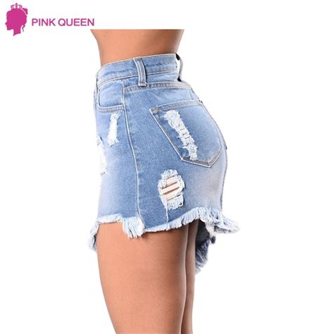 Pink Queen Womens Denim Skirt Summer Elegant Split Saia Torn Jeans Slim Review ⋆