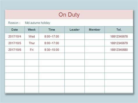 Excel Of Useful Duty Schedulexlsx Wps Free Templates