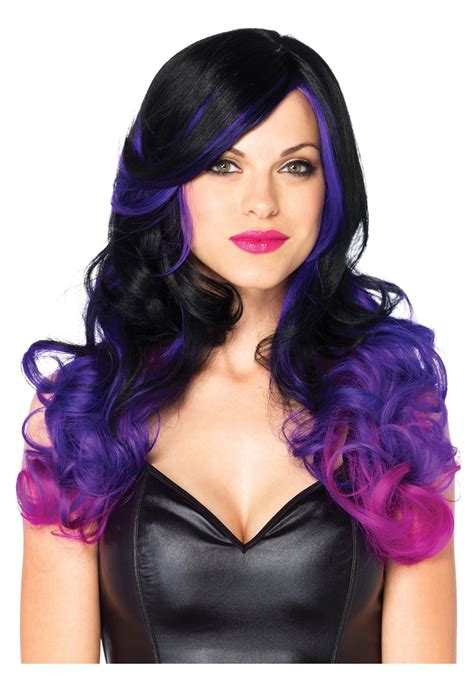 Fantastic purple red hair background. Purple and Black Costume Two-Tone Wig Accessory