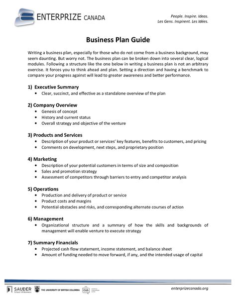 Free Printable Business Plan Sample Form Generic