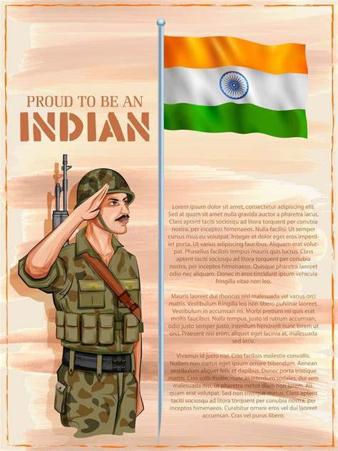 Indian Army Soilder Saluting Flag Of India With Pride Stock Vector