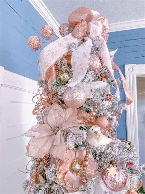 Blush And Rose Gold Flocked Christmas Tree Happily Ever After Etc