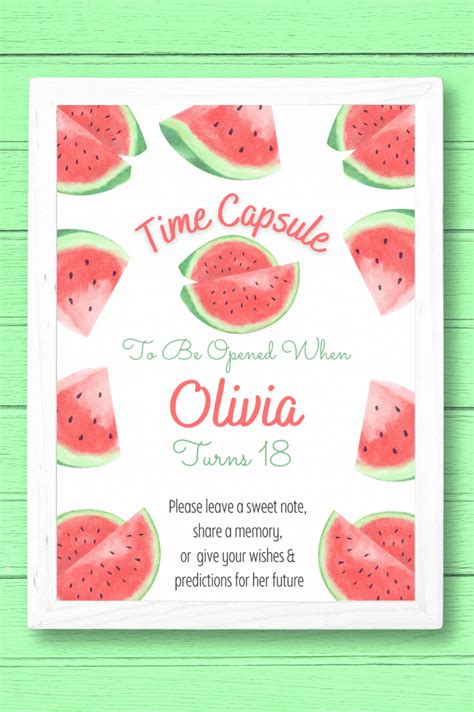Editable One In A Melon Birthday Time Capsule Template Etsy In 2022