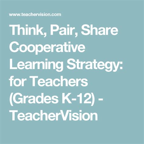 Think Pair Share Cooperative Learning Strategy Cooperative Learning