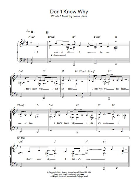 Dont Know Why Sheet Music Norah Jones Easy Piano