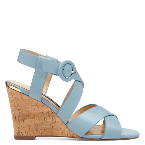 Nine West Leila Wedge Sandals In Blue Leather Blue Lyst