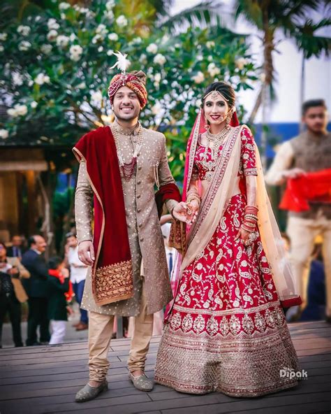 Bride And Groom Indian Wedding Outfit Matching Maroon Clifton Castillo