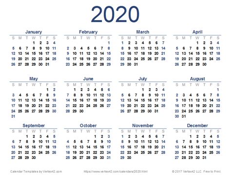 Image Result For 2020 Calendar Printable Yearly Calendar Monthly