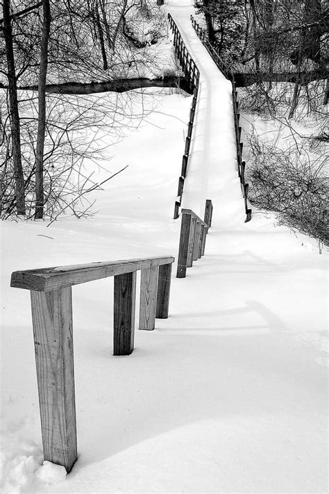 Snow Covered Bridge Black White Photos Black And White Snow Coming