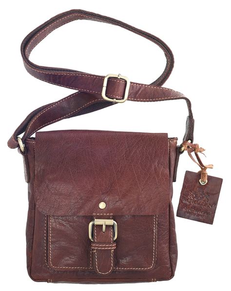 Mens Ladies Small Vintage Leather Cross Body Shoulder Bag By
