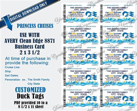 Princess Duck Tags Customized With Your Personal Information Not An