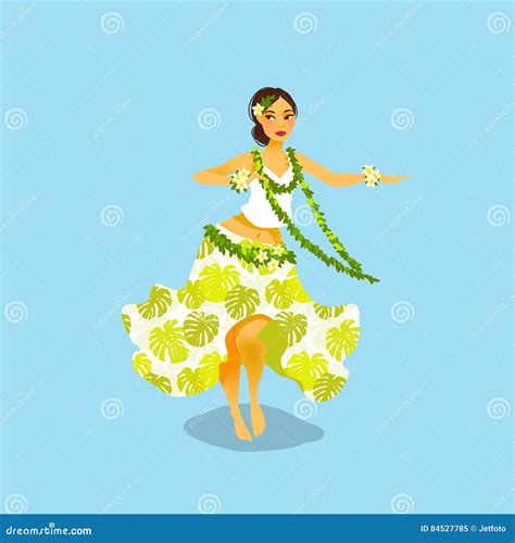 Hawaiian Hula Dancer Young Pretty Woman Vector Illustration