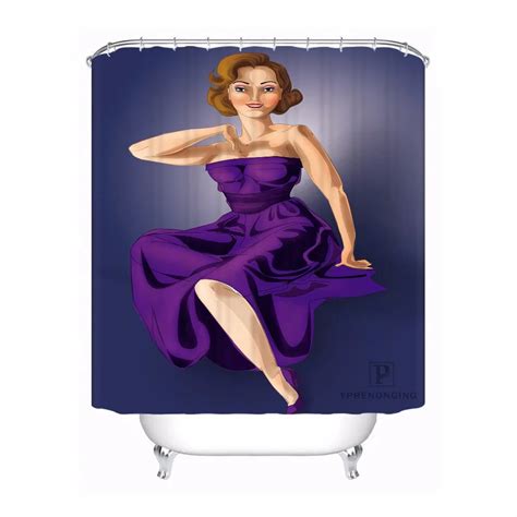 Custom Waterproof Shower Curtain Pin Up Girl Printed Bathroom Decor Various Sizes 180320 02 240