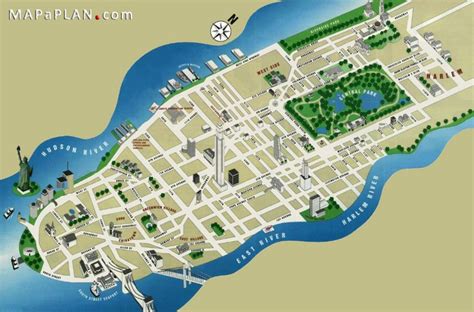 Map Of New York With Major Sights Places