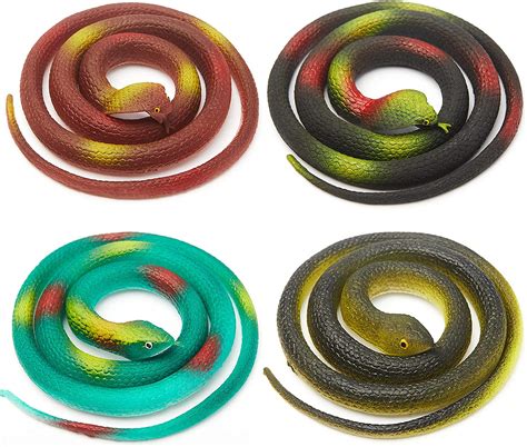 4 Pieces Fake Rubber Snakes Realistic Rainforest Snake Toy Cobra Prank