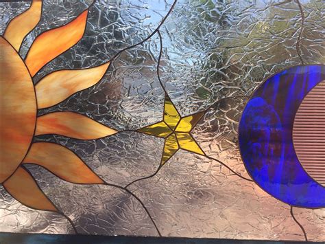 Mystical Sun Moon Star Leaded Stained Glass Window Panel