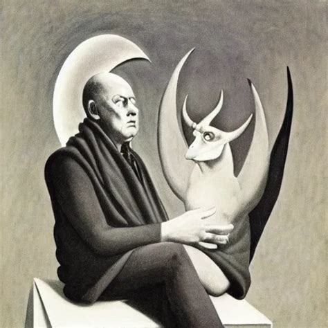 Aleister Crowley With Baphomet By Raphael Hopper And Stable