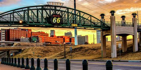 Tulsa Route 66 Avery Plaza Bridge Sunrise Panorama Photograph By