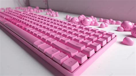 3d Pink Keyboard Rendered On A White Floor Background Computer