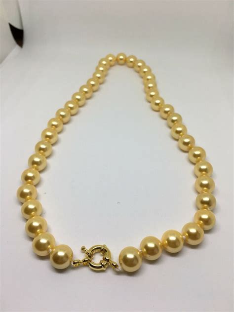 Real Mm Gold Yellow South Sea Shell Pearl Gemstone Necklace